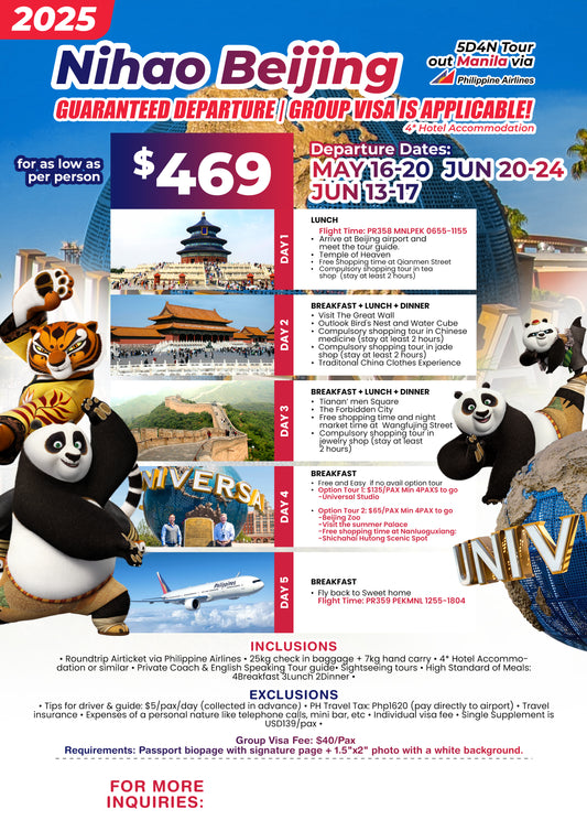 5D4N Beijing Tour via Philippine Airlines