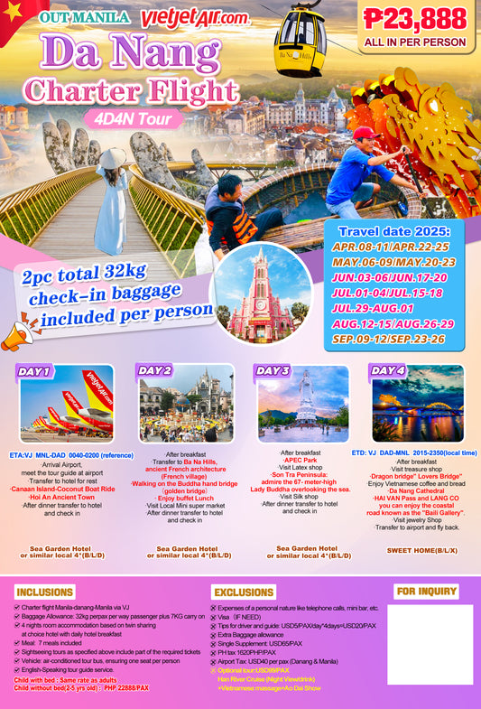 Da Nang Charter Flight 4D4N Tour