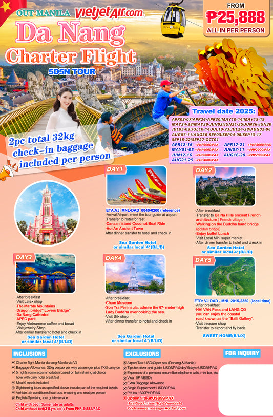 Da Nang Charter Flight 5D5N Tour