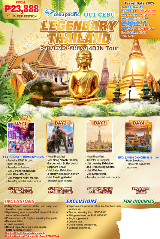 4D3N Bangkok - Pattaya Tour (February - October 2025) | Out of Cebu