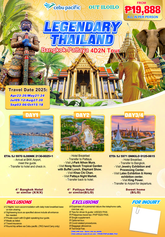 4D2N Bangkok - Pattaya Tour (April - October 2025) | Out of Iloilo