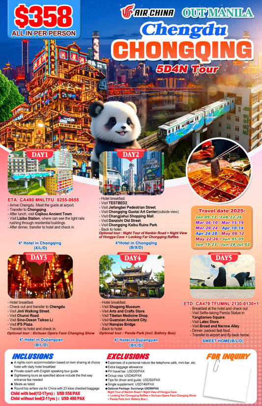Chengdu & Chongqing 5D4N Tour: A Cultural and Scenic Adventure