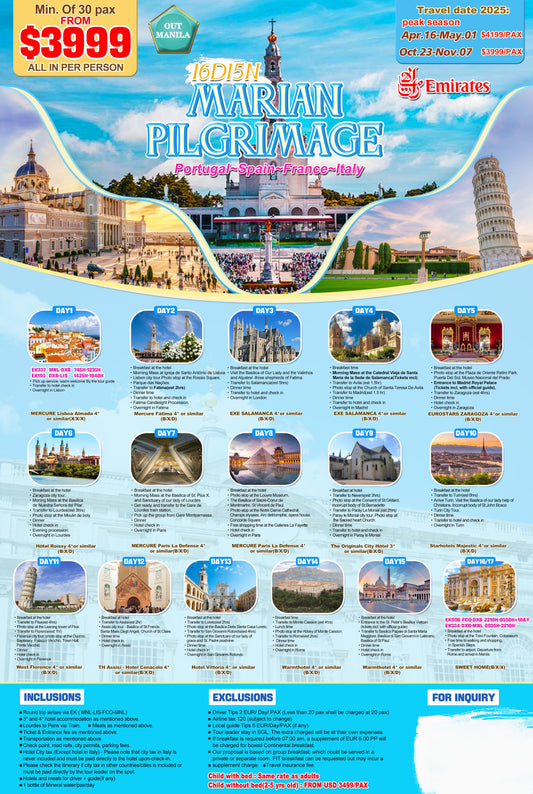 16D15N Marian Pilgrimage Tour