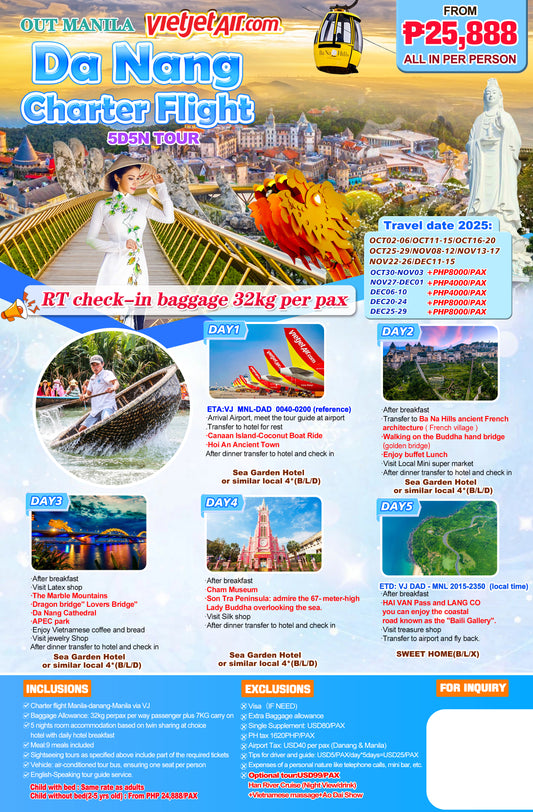 Da Nang Charter Flight 5D5N Tour