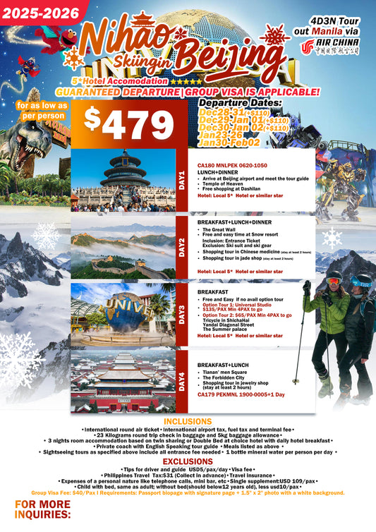 Nihao Skiing in Beijing 4D3N Tour – 2026
