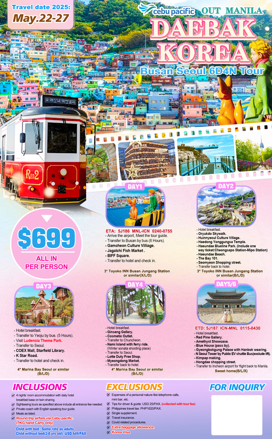 Daebak Korea Busan-Seoul 6D4N Tour