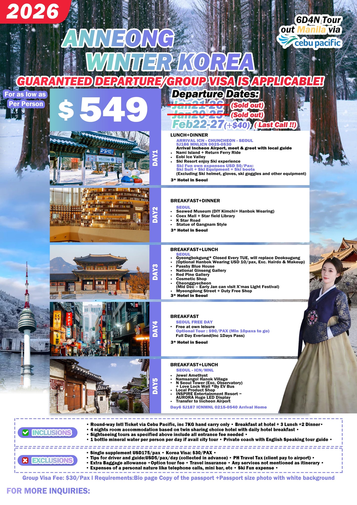 Anneong Winter Korea 6D4N Tour – 2026