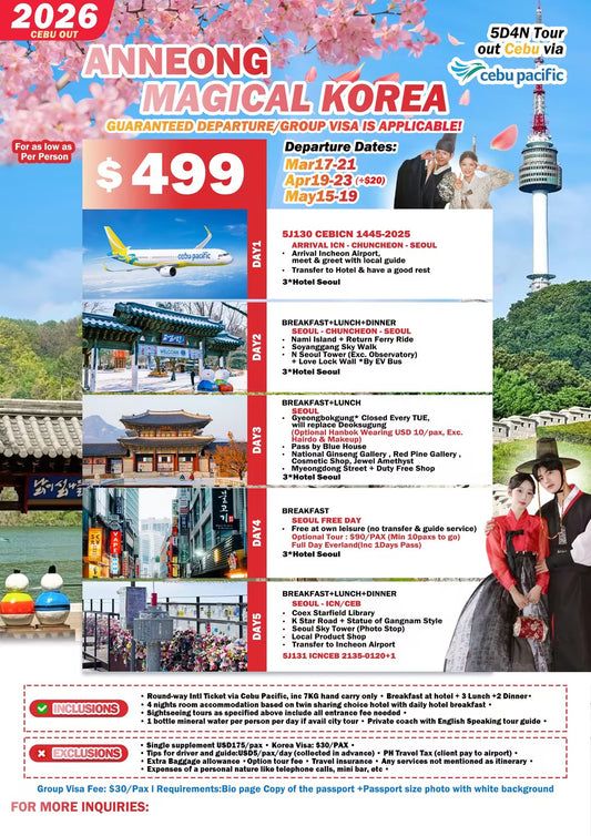 Anneong Magical Korea 5D4N Tour – 2026