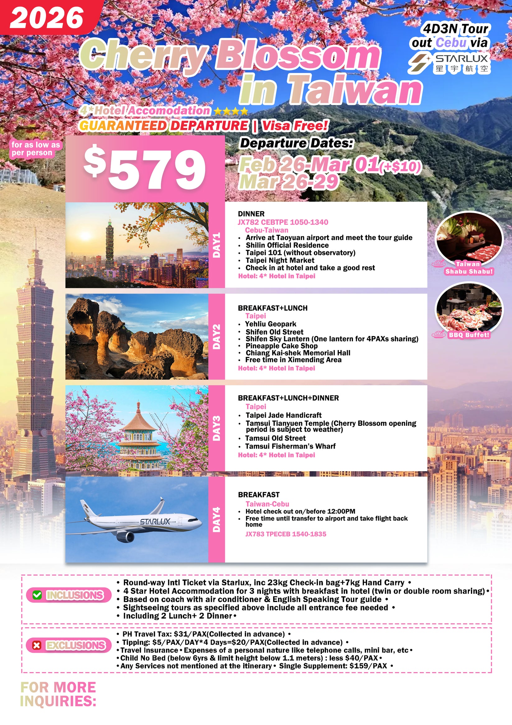 2026 Cherry Blossom In Taiwan Tour Out Of Cebu Pybtt