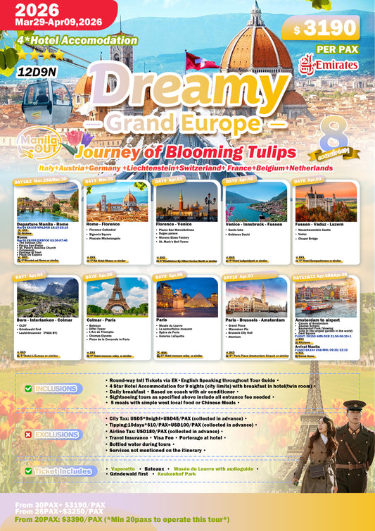 Dreamy Grand Europe: Journey of Blooming Tulips 12D9N – 2026