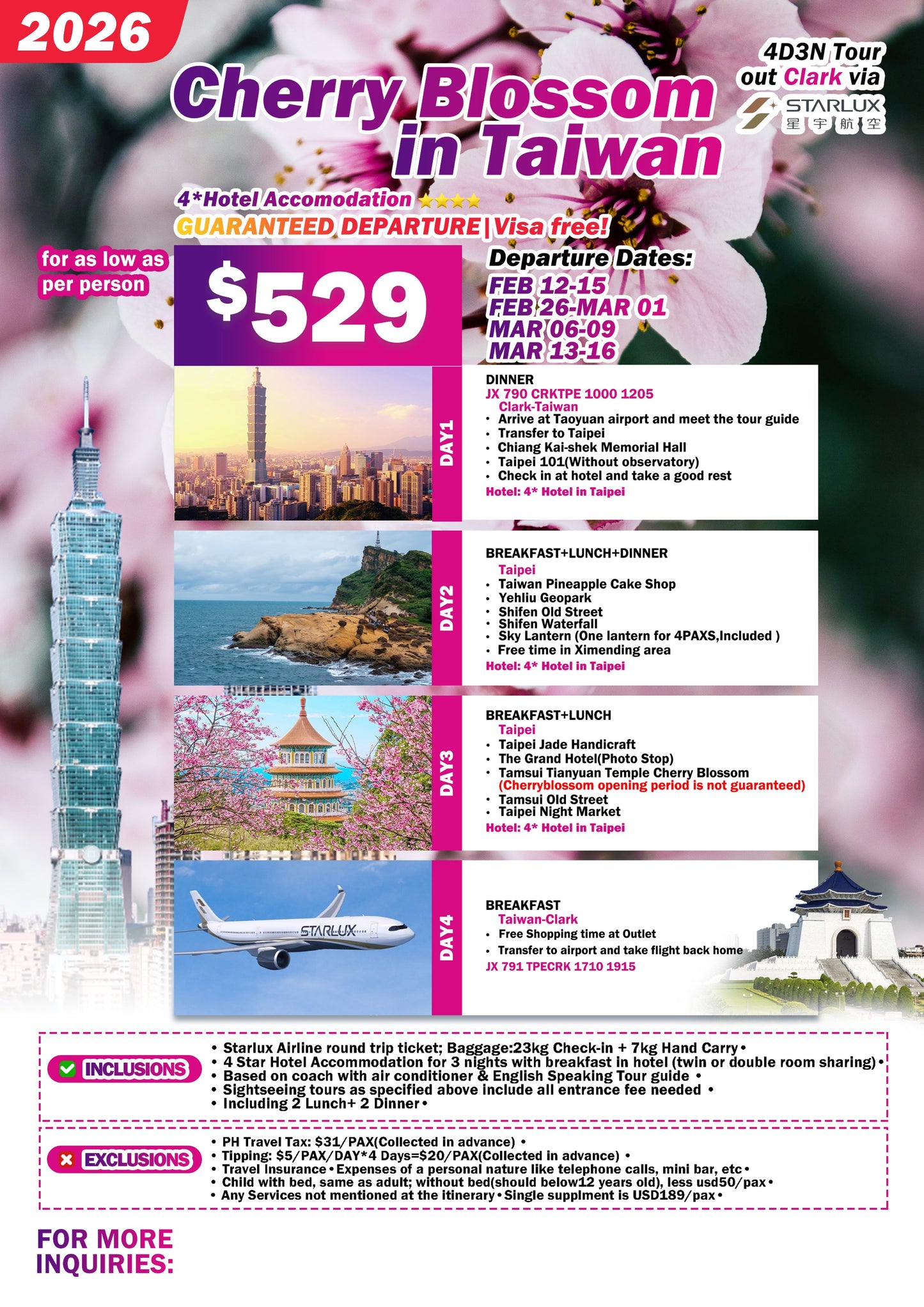 Cherry Blossom in Taiwan 4D3N Tour – 2026