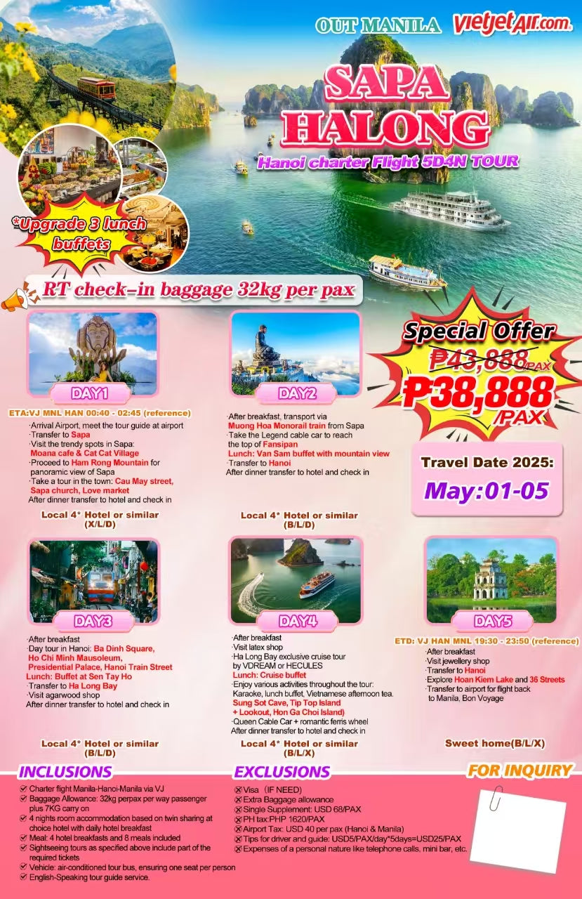 Sapa - Ha Long Bay - Hanoi 5D4N Charter Flight Tour