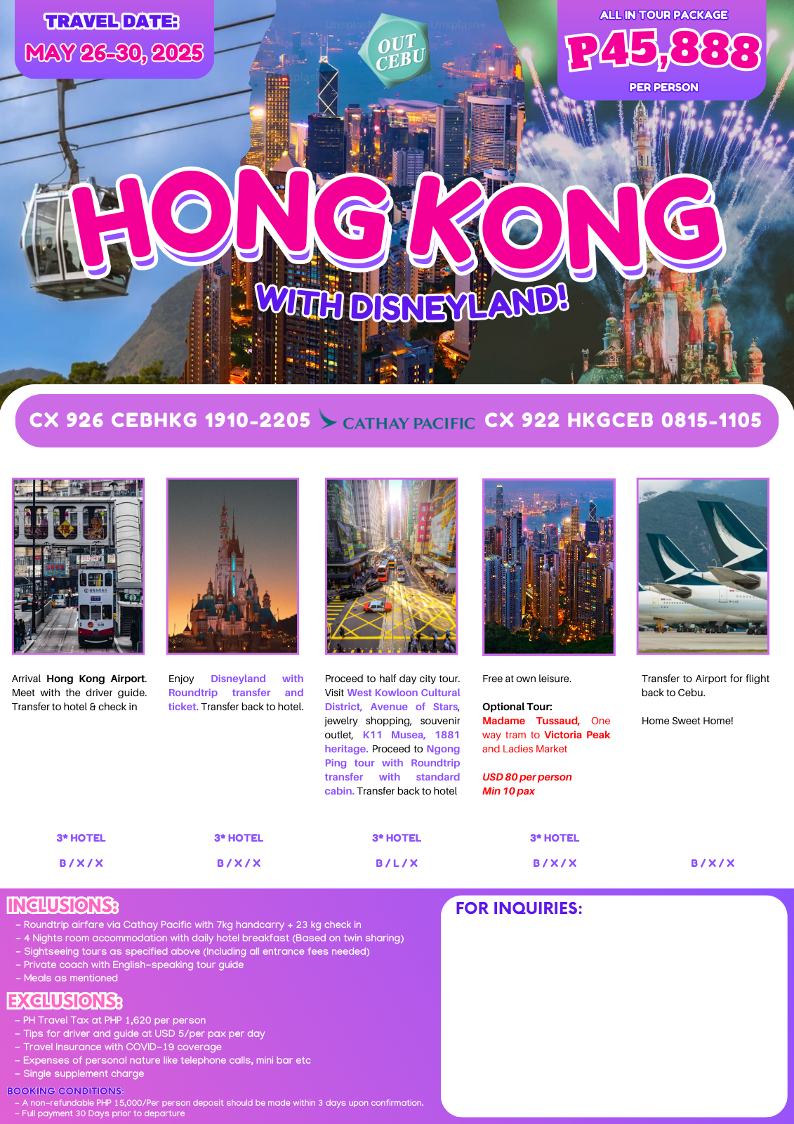 Hong Kong with Disneyland Tour (Out of Cebu)