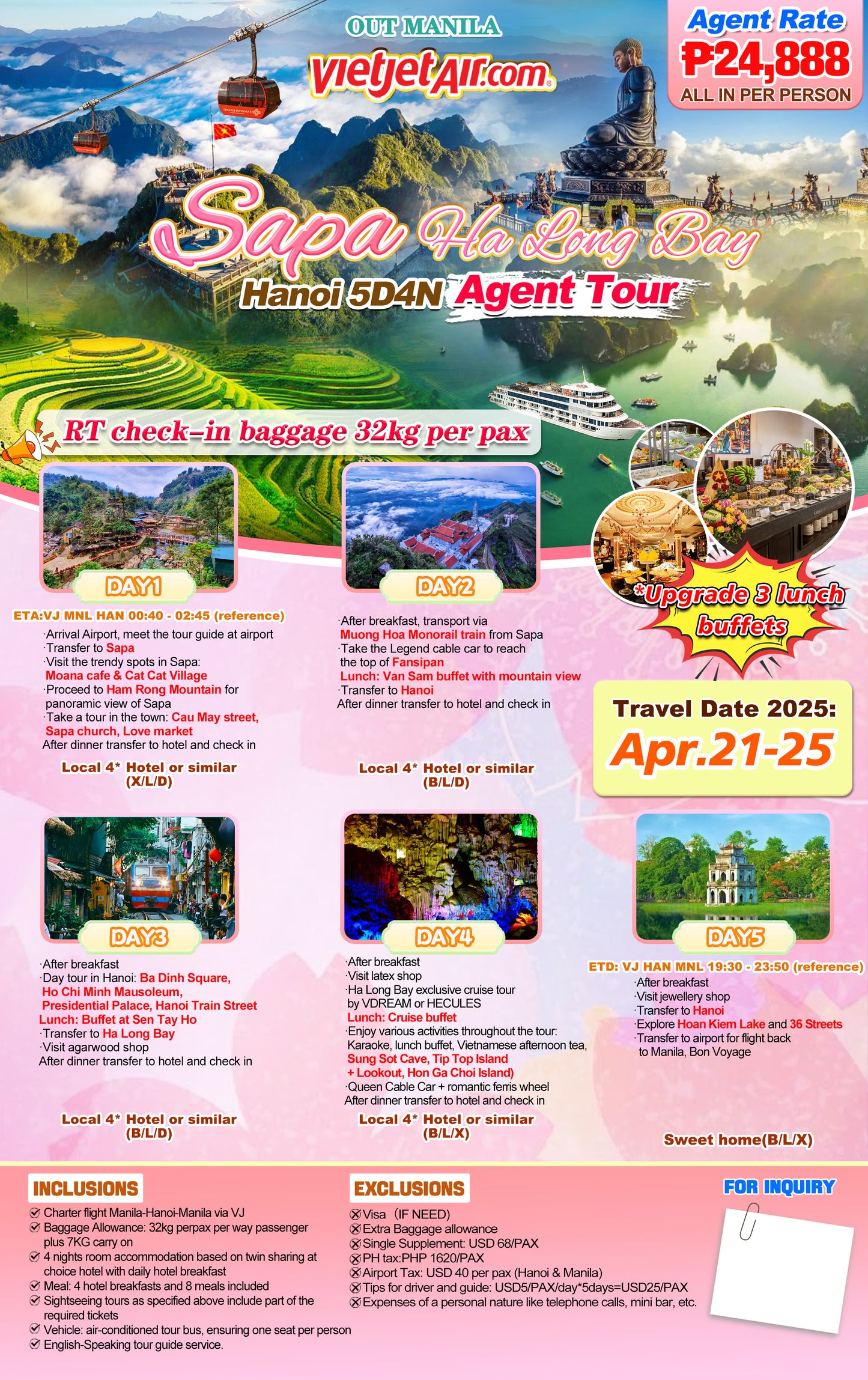 Sapa - Ha Long Bay - Hanoi 5D4N Agent Tour
