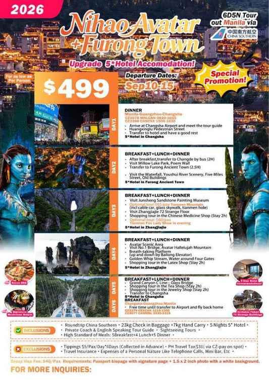 Nihao Avatar + Furong Town 6D5N Tour 2026