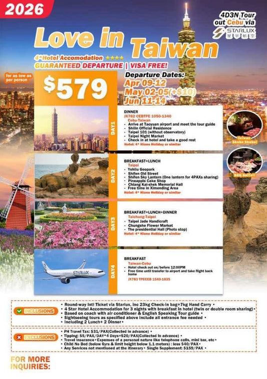 Love in Taiwan 4D3N Tour 2026
