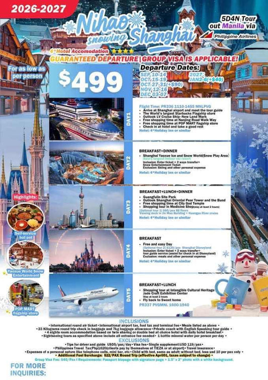 Nihao Snowing Shanghai 5D4N Tour 2026–2027