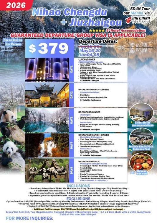 Nihao Chengdu + Jiuzhaigou 5D4N Tour 2026