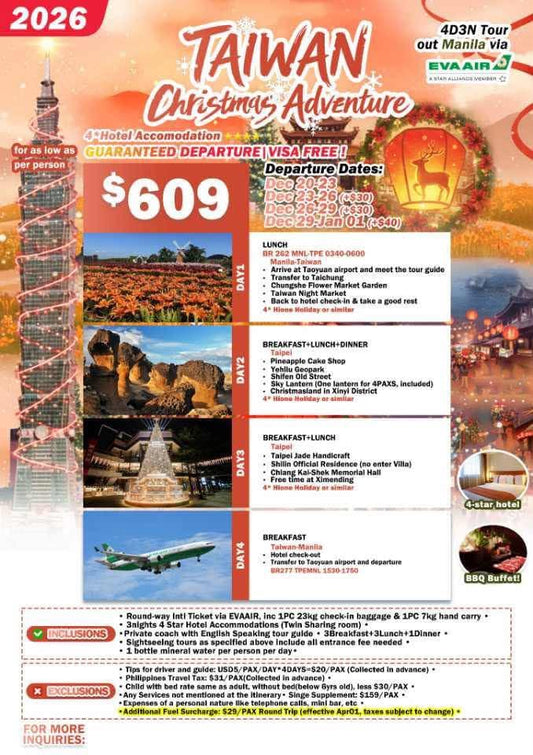 Taiwan Christmas Adventure 4D3N Tour 2026