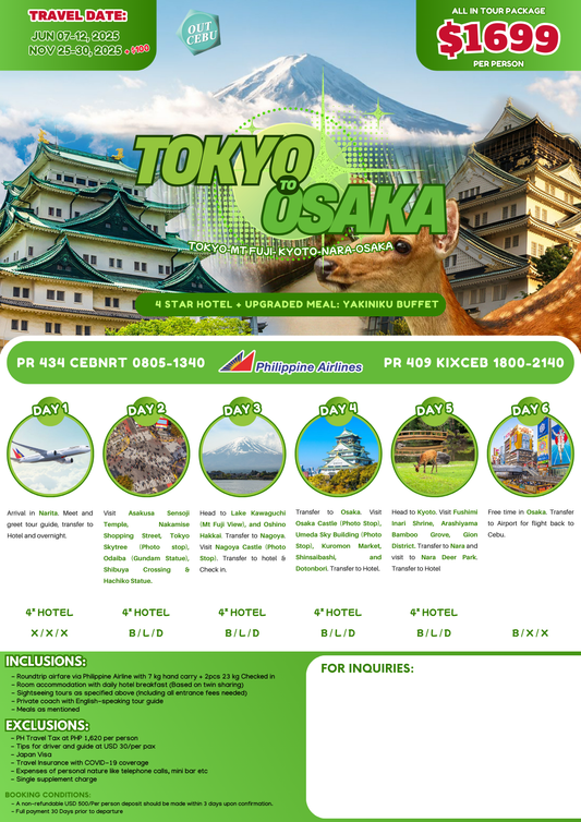 🇯🇵 6D5N TOKYO - OSAKA TOUR (Out of Cebu)