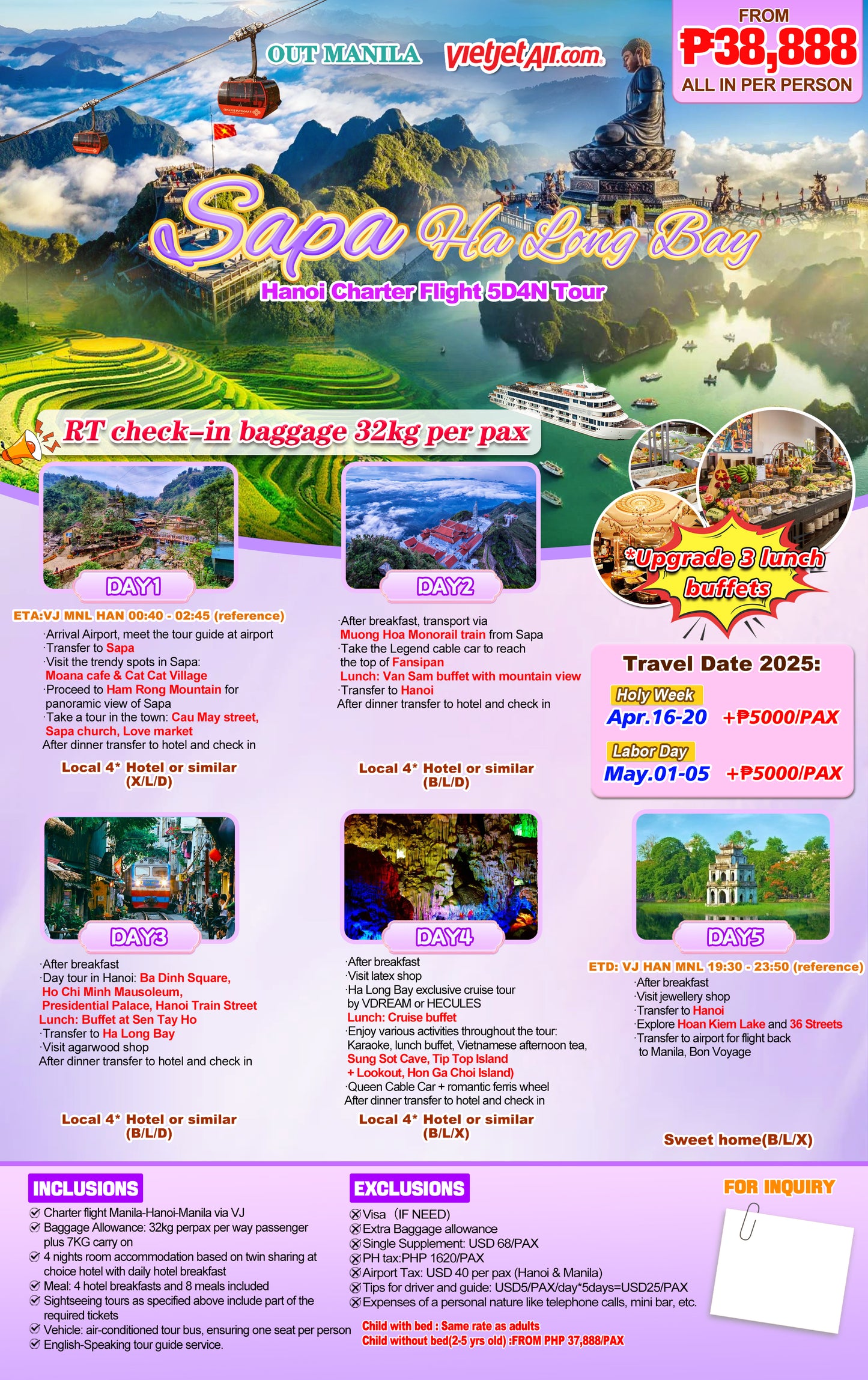 Sapa - Ha Long Bay - Hanoi 5D4N Charter Flight Tour