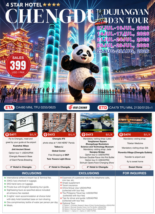 Chengdu–Dujiangyan 4D3N Experience 2026