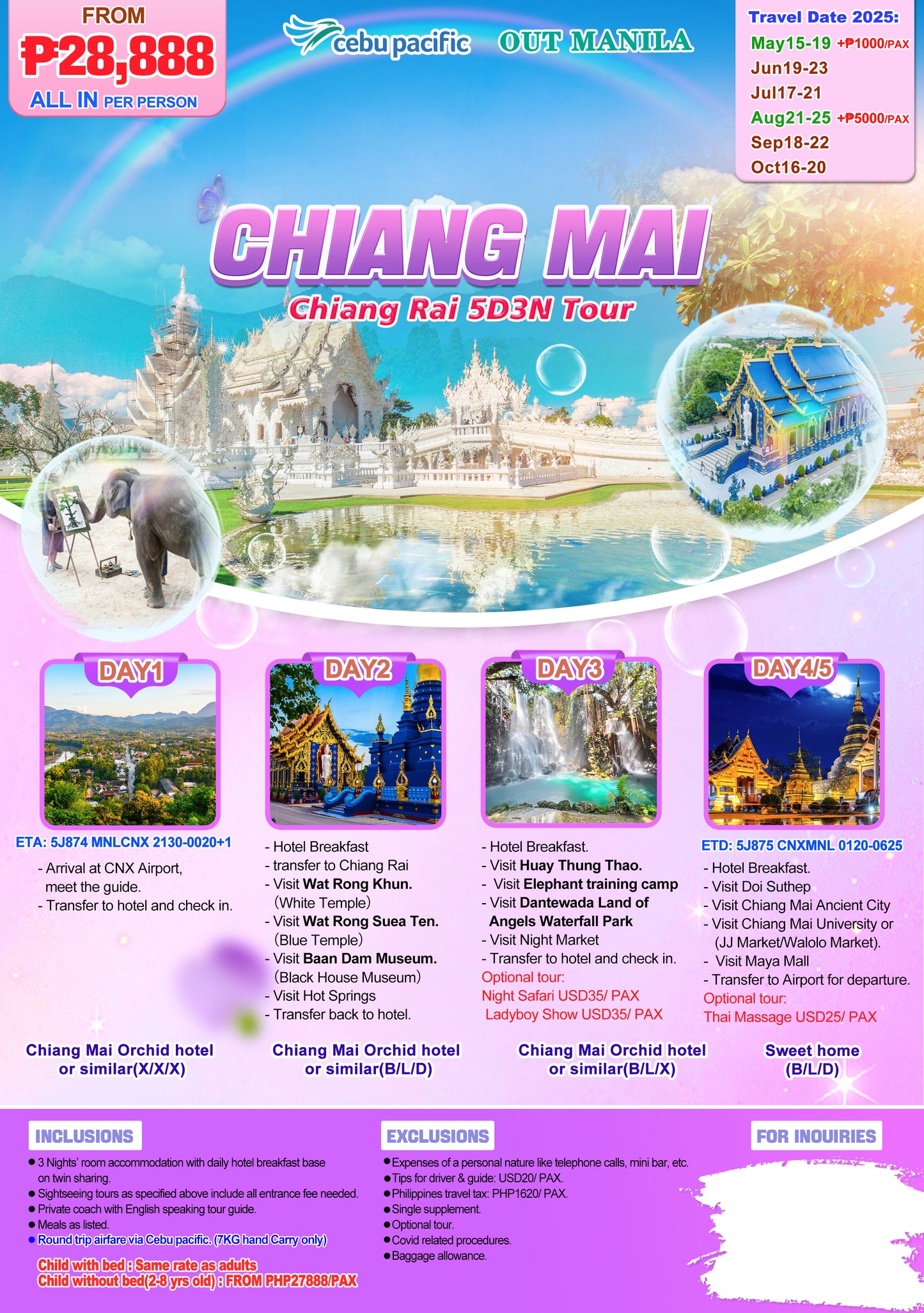CHIANG MAI & CHIANG RAI 5D3N TOUR