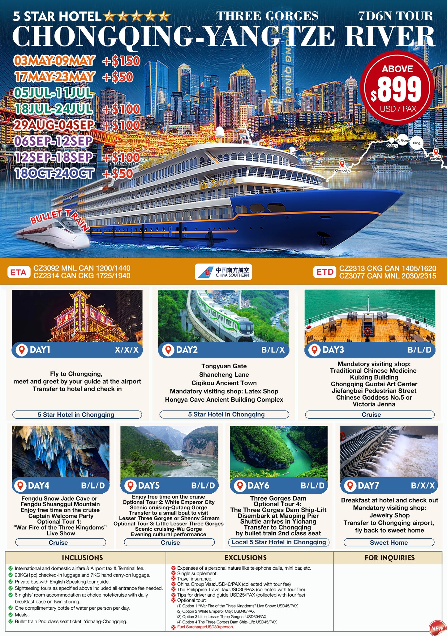 Chongqing–Yangtze River Three Gorges 7D6N Tour