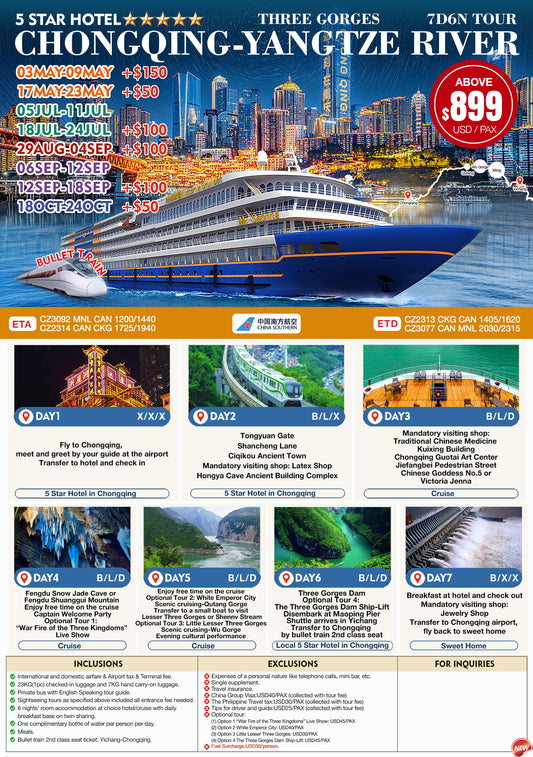 Chongqing–Yangtze River Three Gorges 7D6N Tour