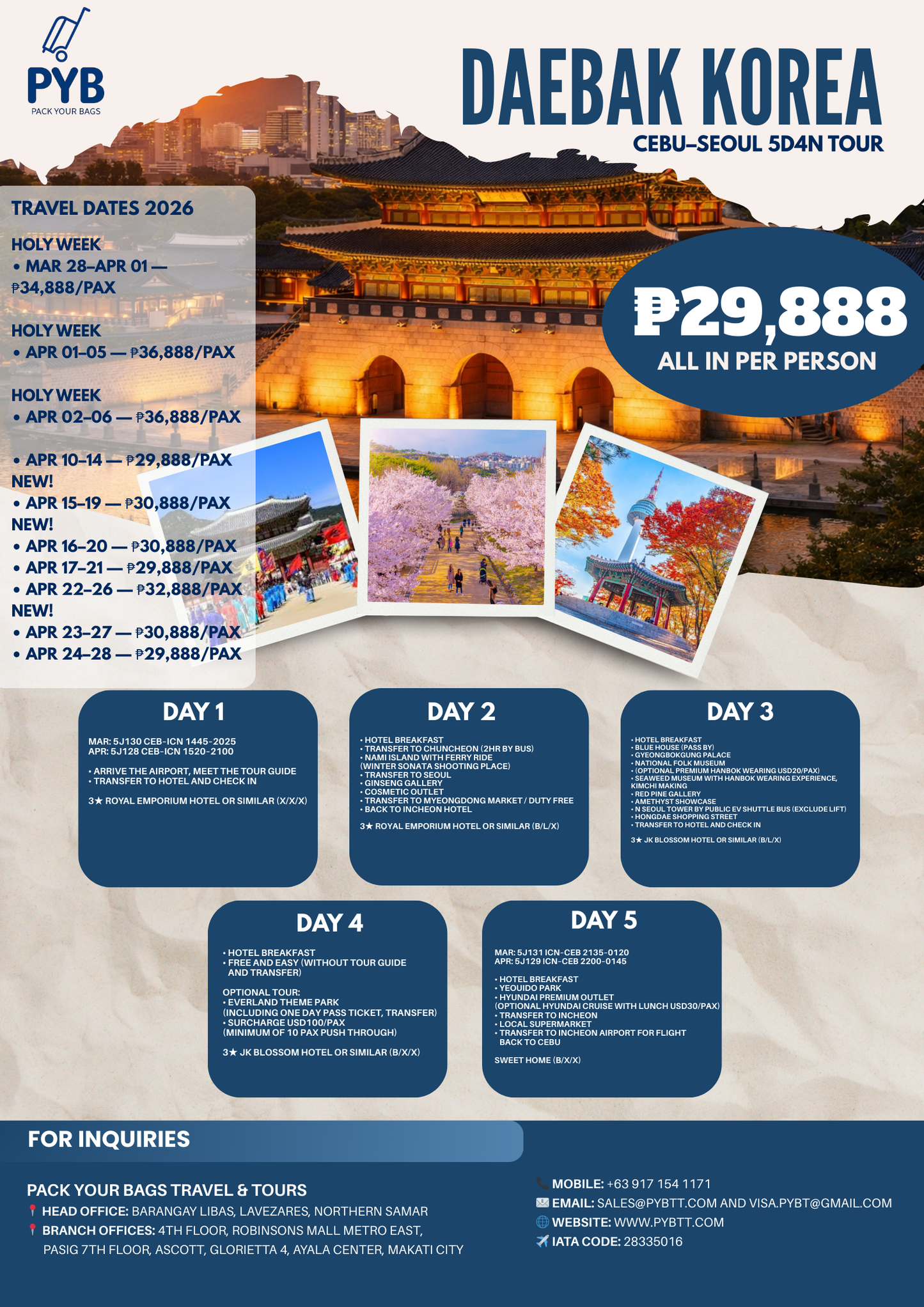 Daebak Korea: Seoul Spring Experience 5D4N (Cebu–Seoul Tour)