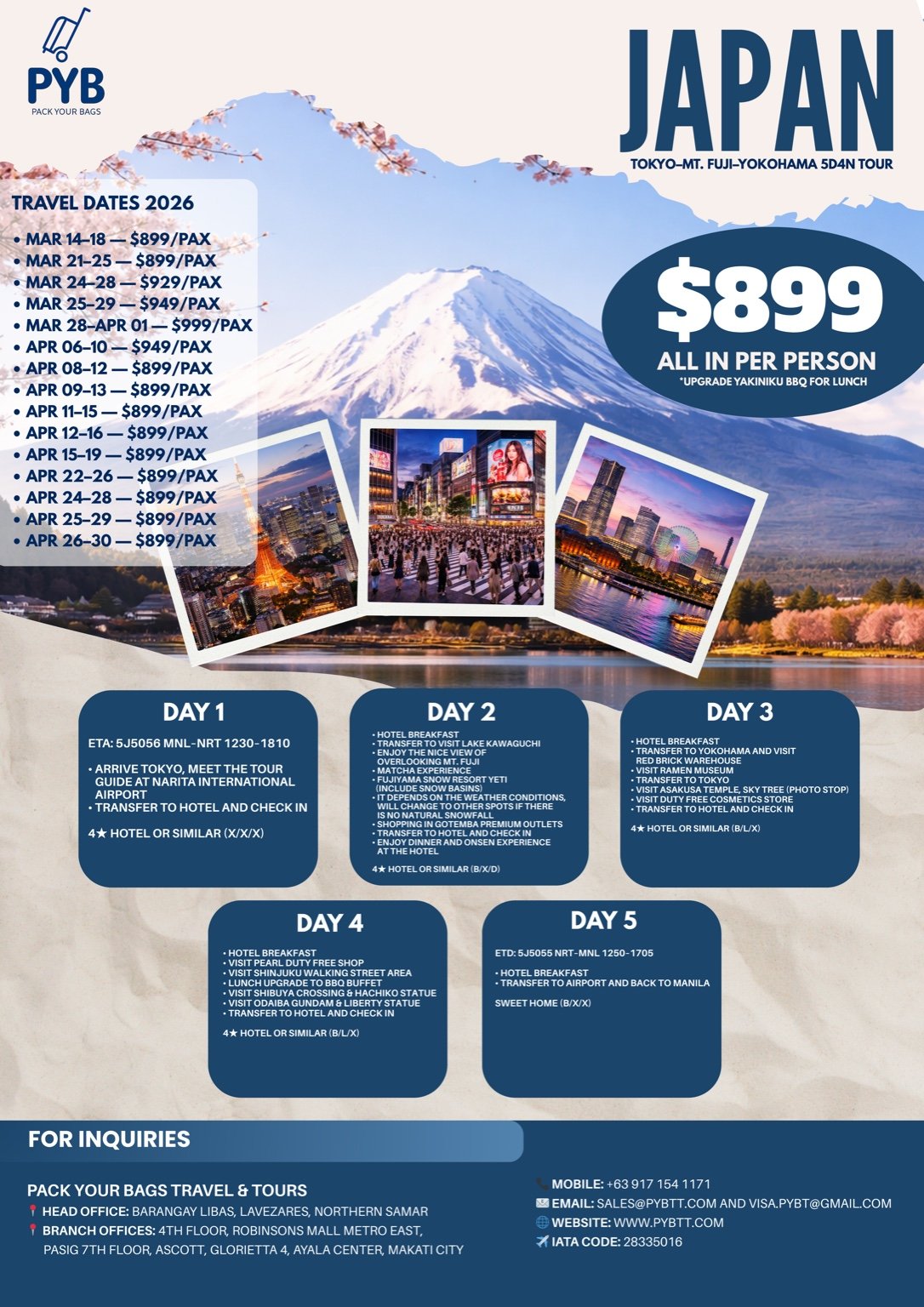 Japan Tokyo – Mt. Fuji – Yokohama 5D4N Tour