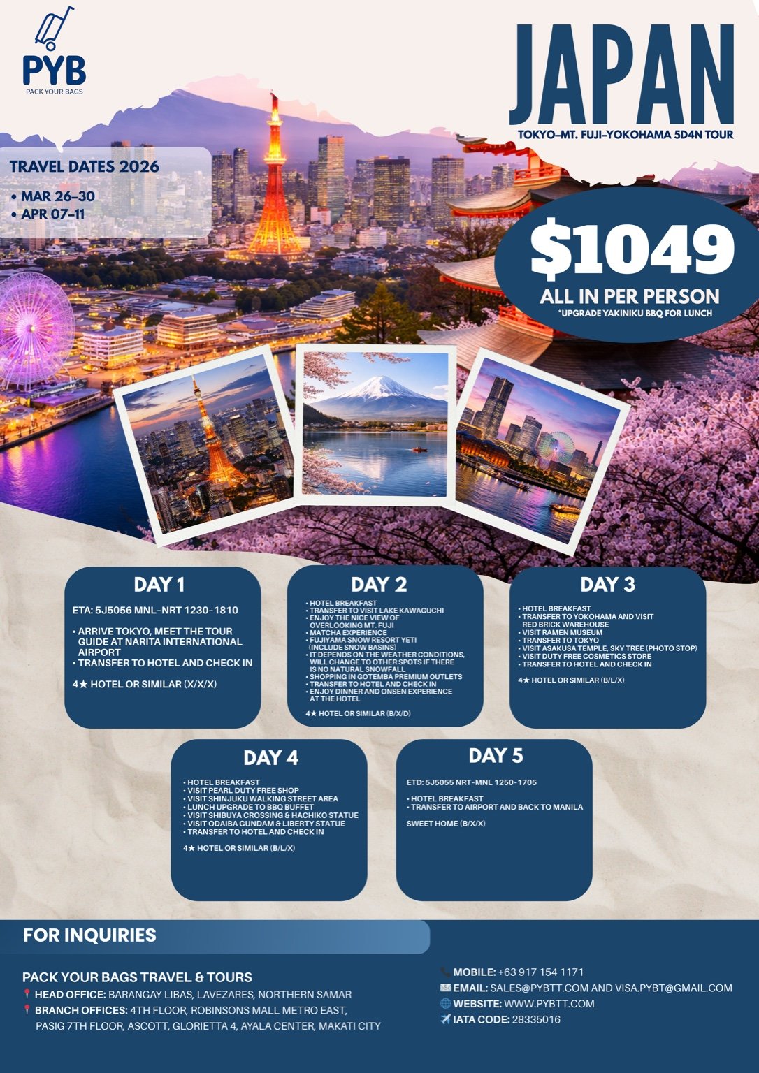 Japan Tokyo – Mt. Fuji – Yokohama 5D4N Tour