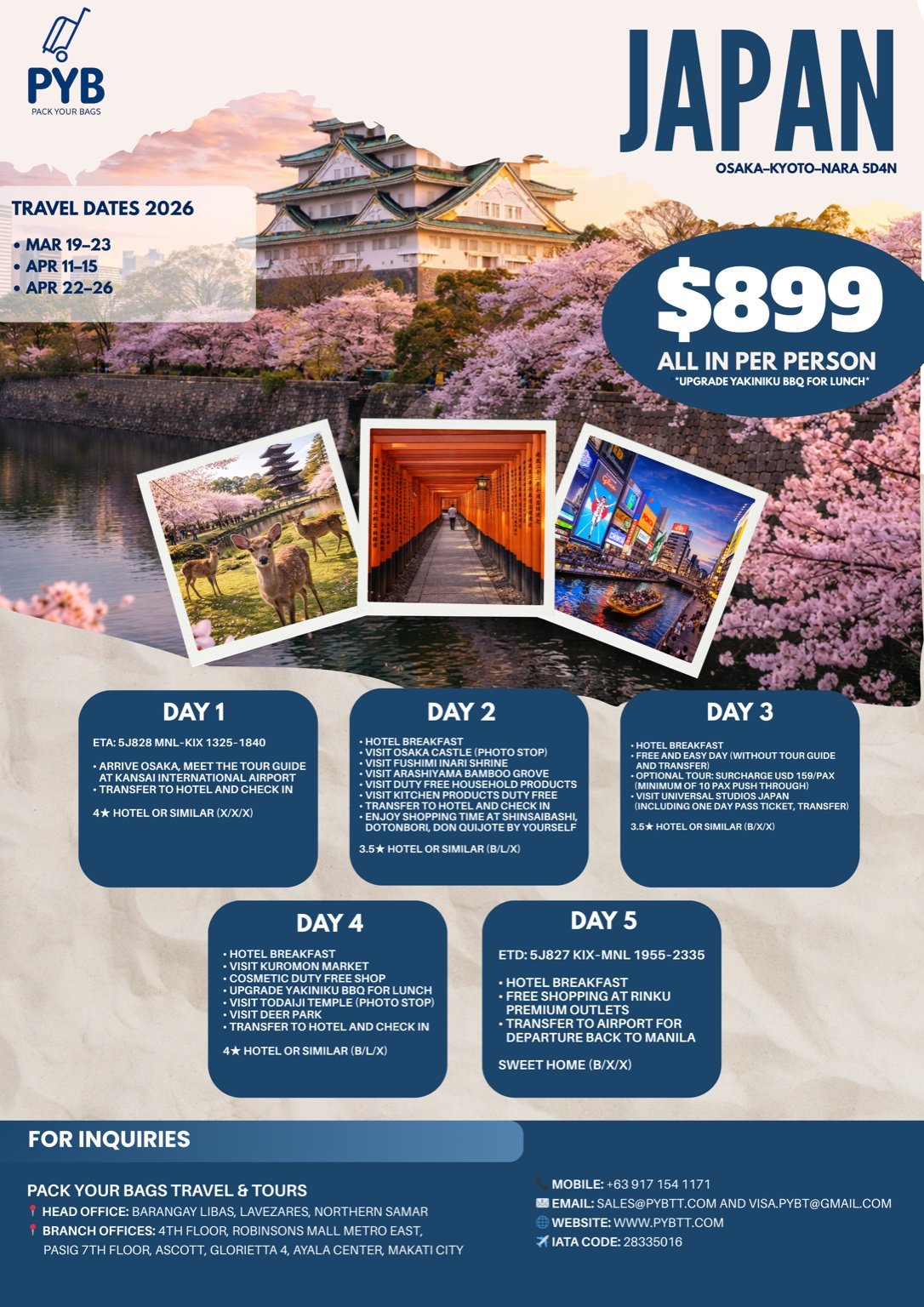 Japan Osaka – Kyoto – Nara 5D4N Tour