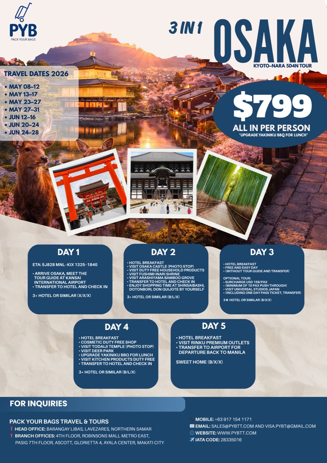 3-in-1 Japan Osaka – Kyoto – Nara 5D4N Tour