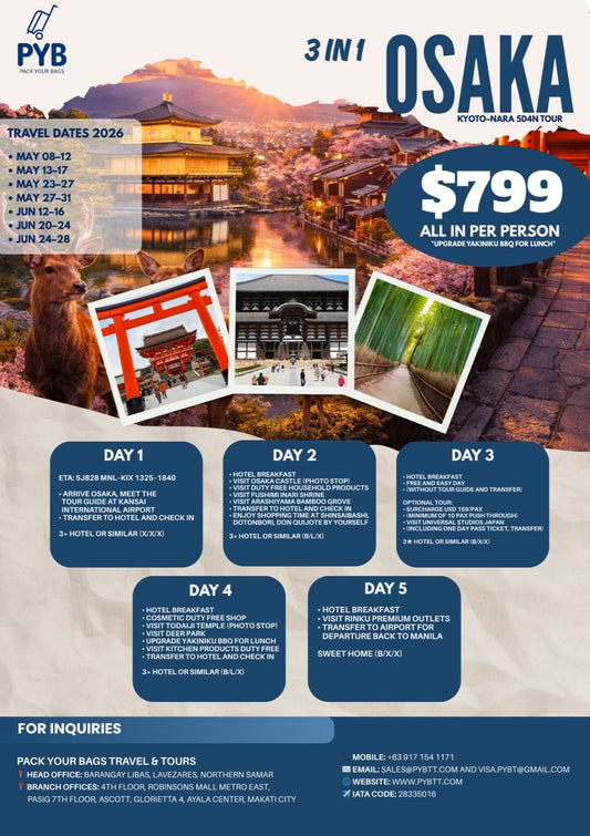 3-in-1 Japan Osaka – Kyoto – Nara 5D4N Tour