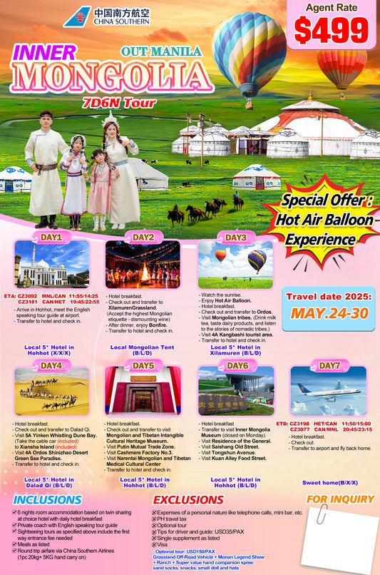 Inner Mongolia 7D6N Tour (May 24-30, 2025)