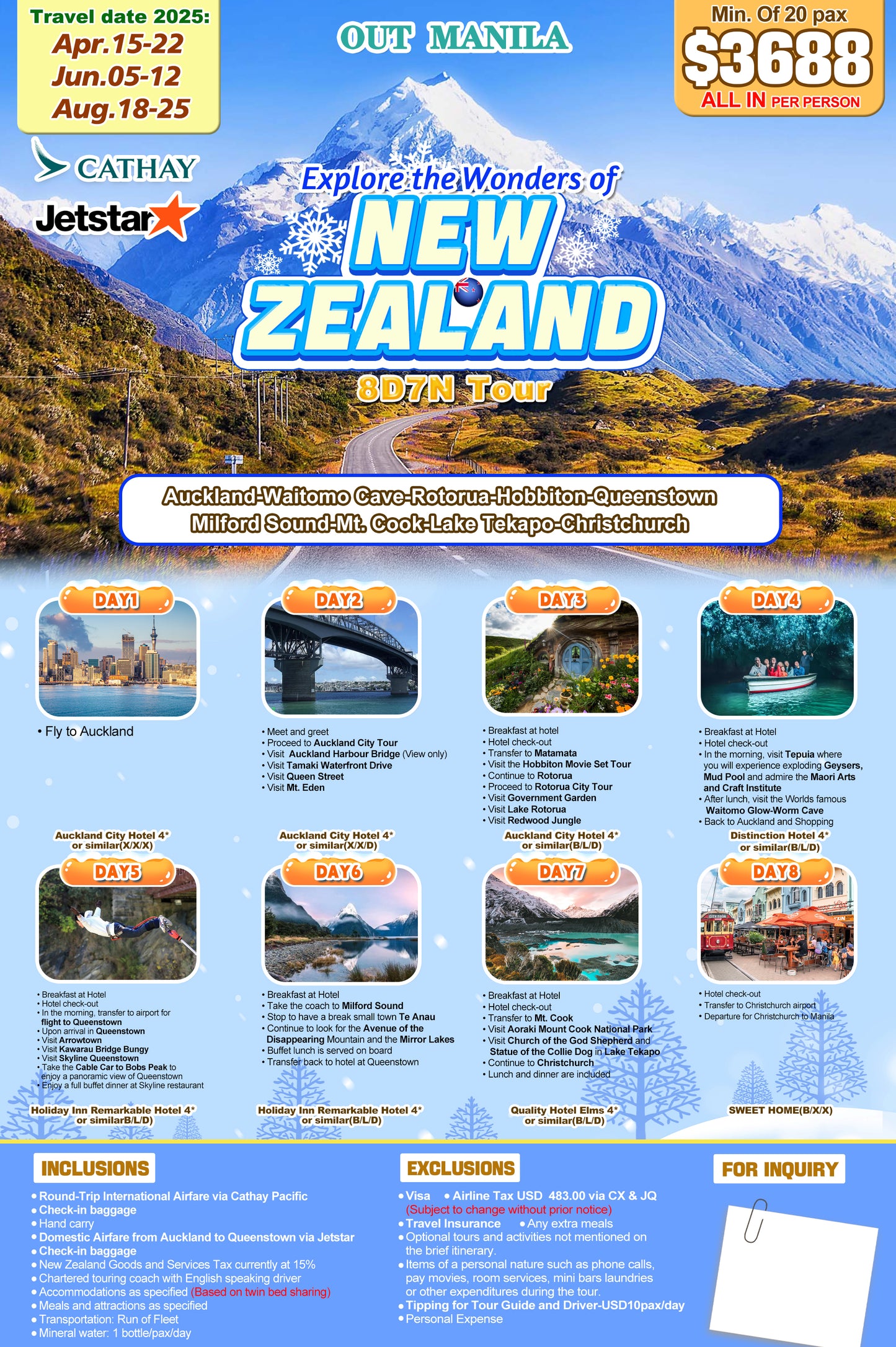 Explore the Wonders of New Zealand 8D7N Tour