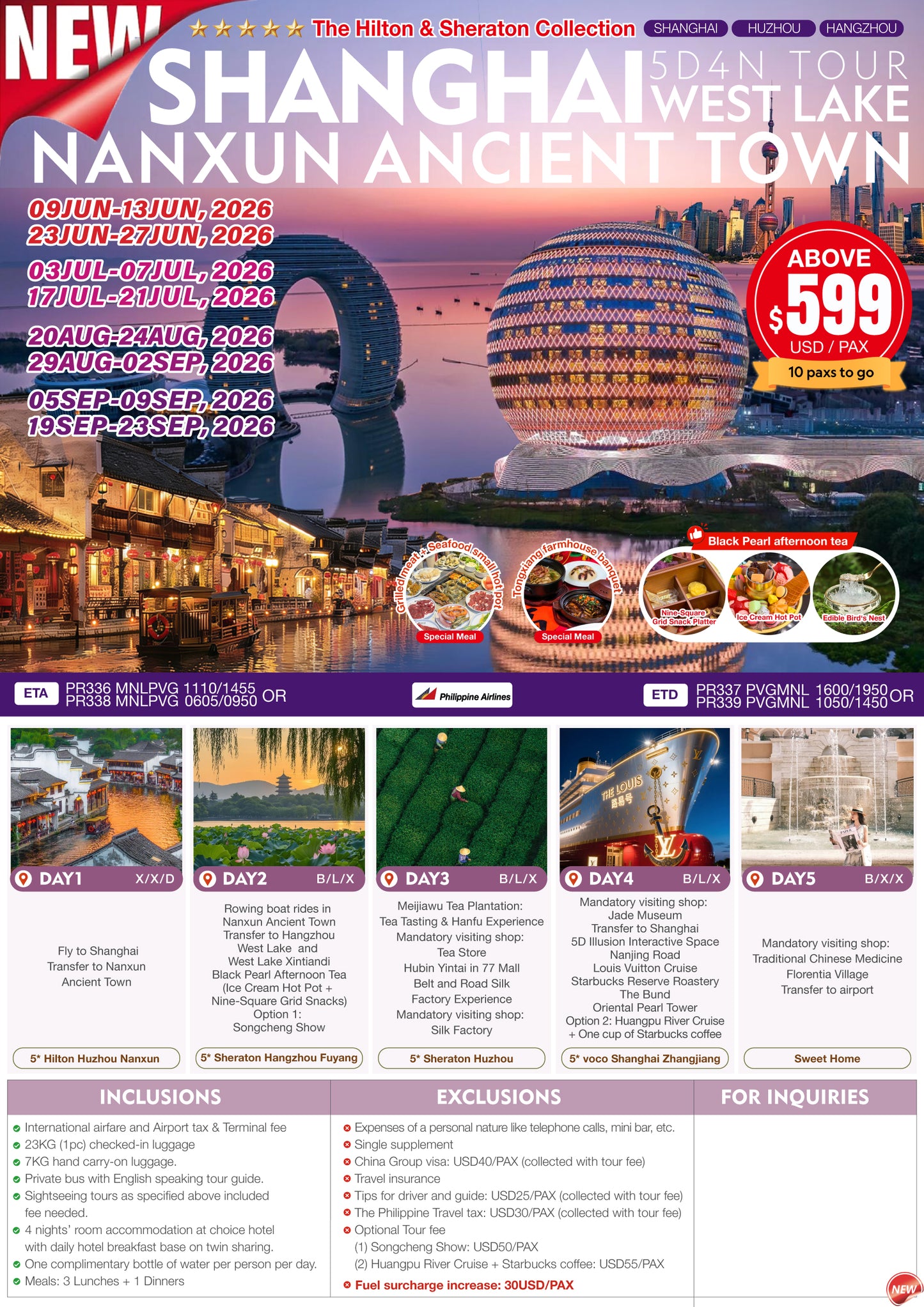 Shanghai – Nanxun Ancient Town – West Lake 5D4N Tour