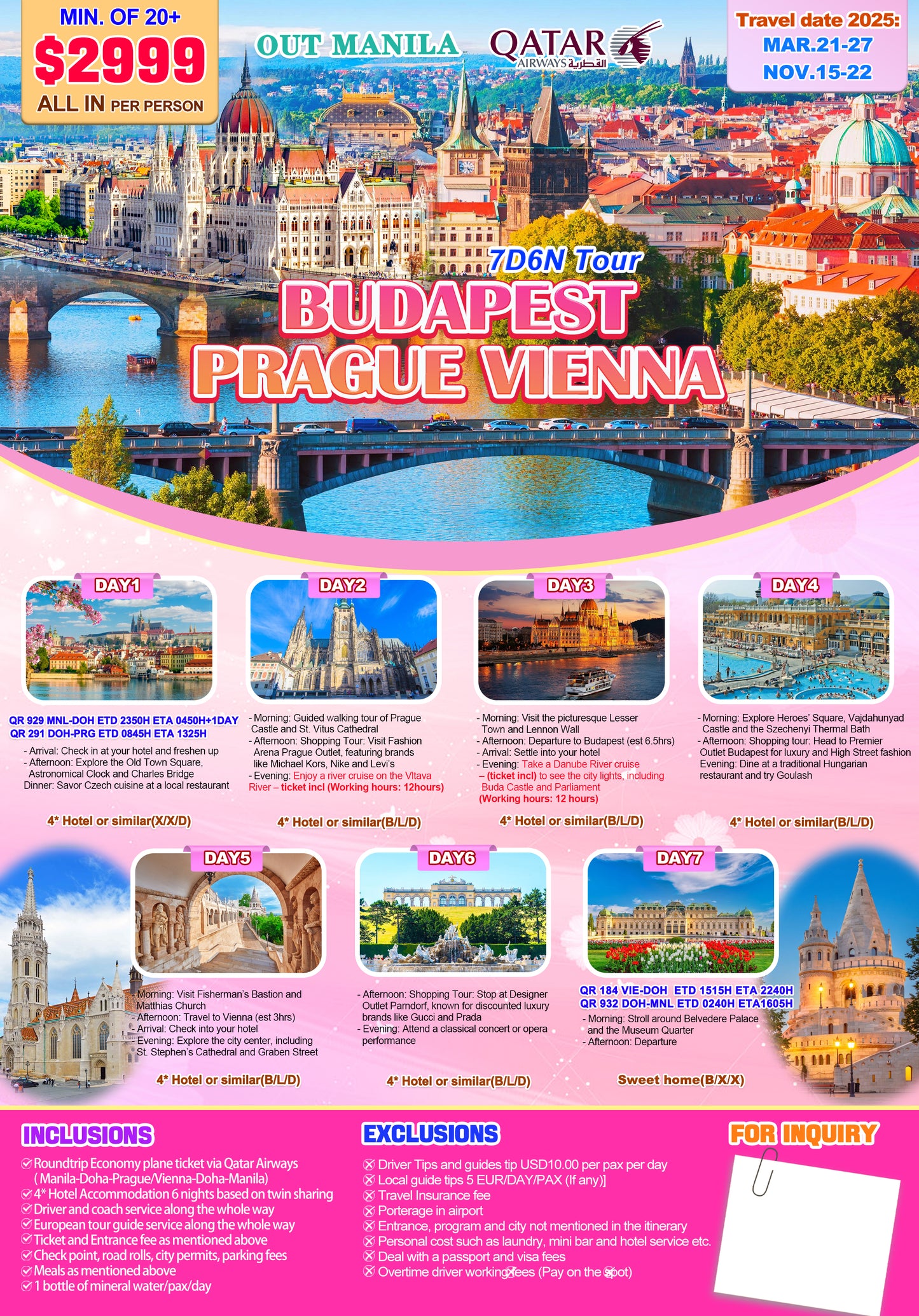 7D6N Budapest, Prague & Vienna Tour