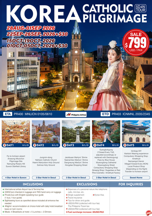 Korea Catholic Pilgrimage 5D4N Tour