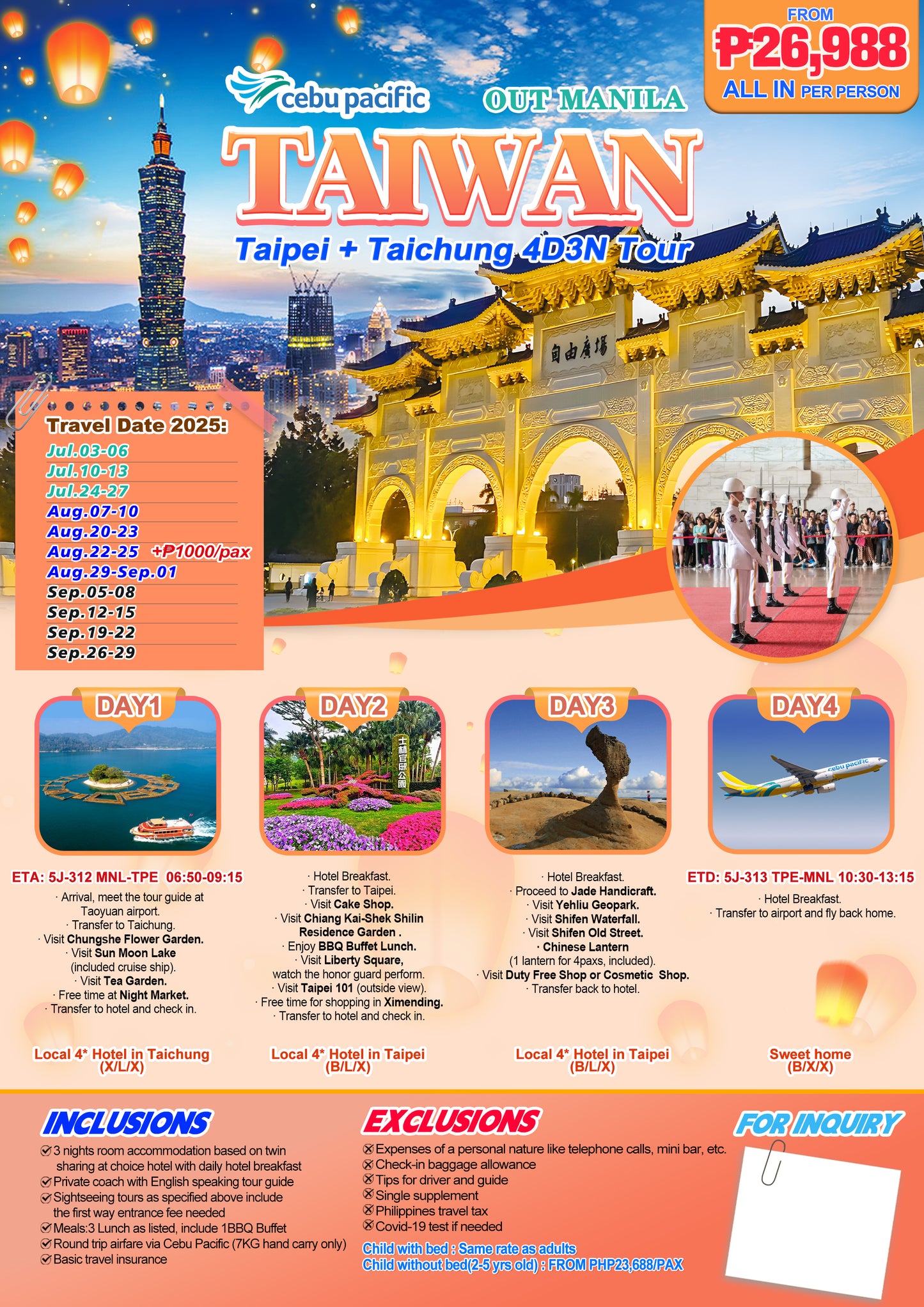 4D3N Taipei + Taichung Tour (July - September 2025)