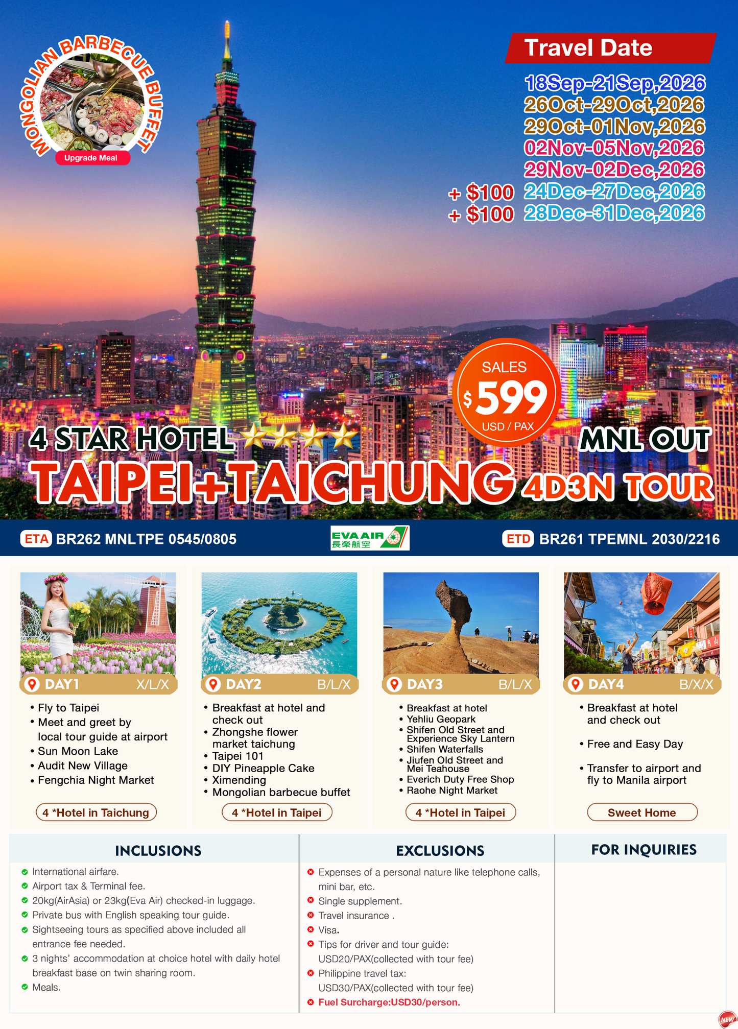 Taipei + Taichung 4D3N Tour 2026