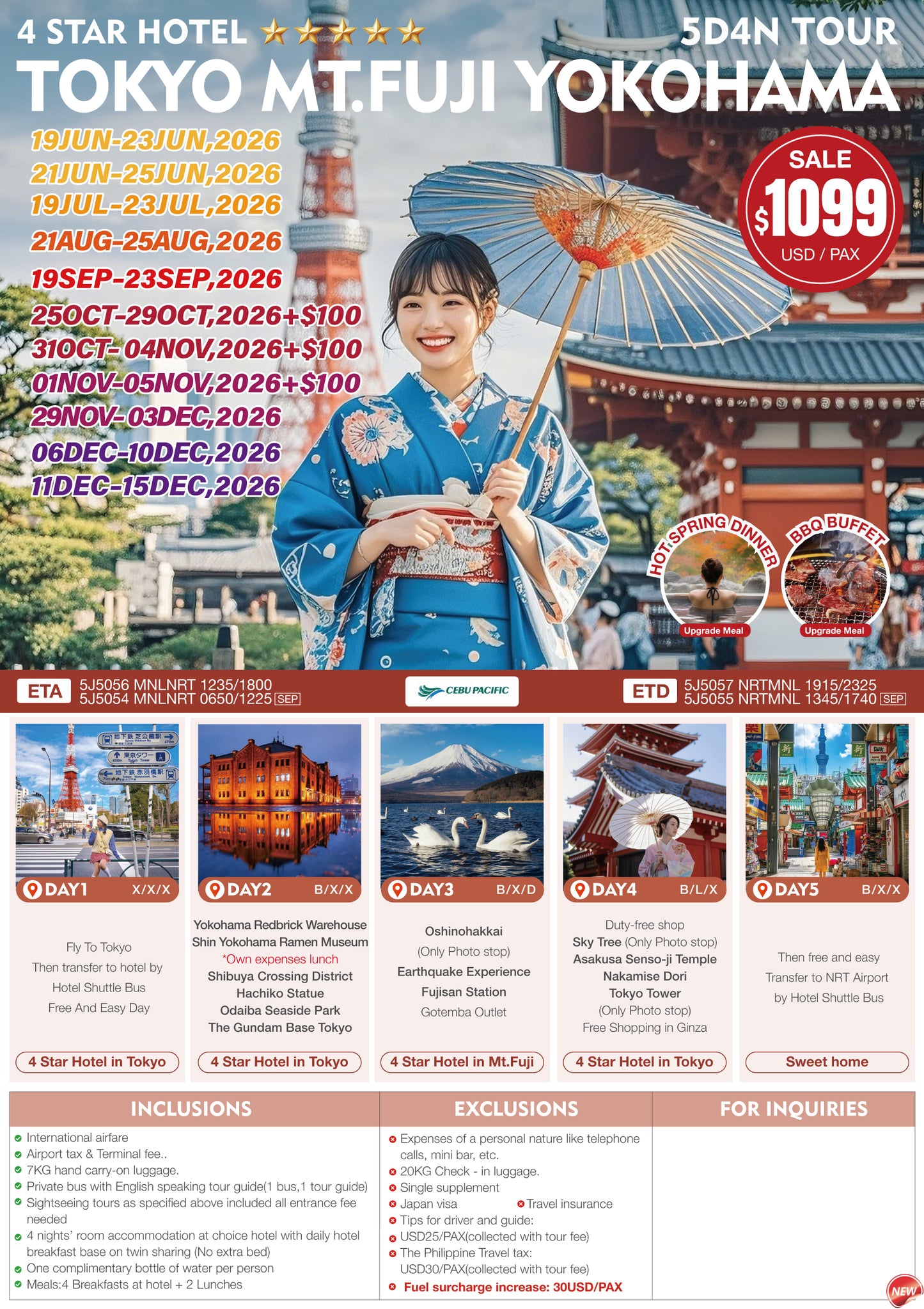 Tokyo – Mt. Fuji – Yokohama 5D4N Tour 2026