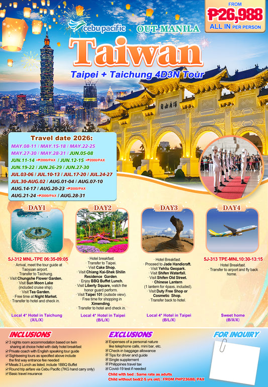 Taiwan Taipei + Taichung 4D3N Experience 2026