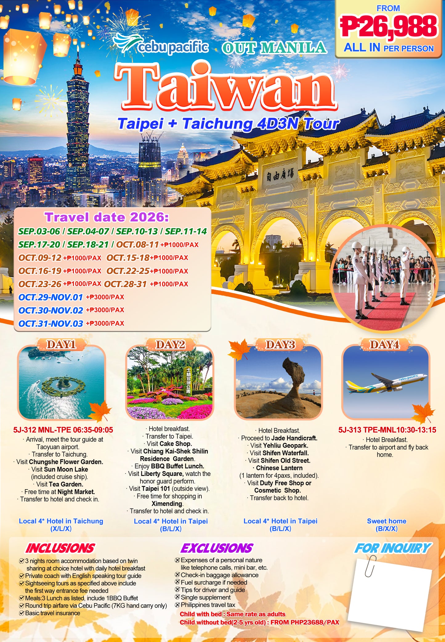 Taiwan Taipei + Taichung 4D3N Tour 2026