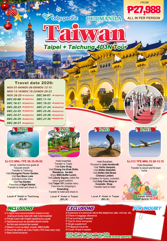 Taiwan Taipei + Taichung 4D3N Tour