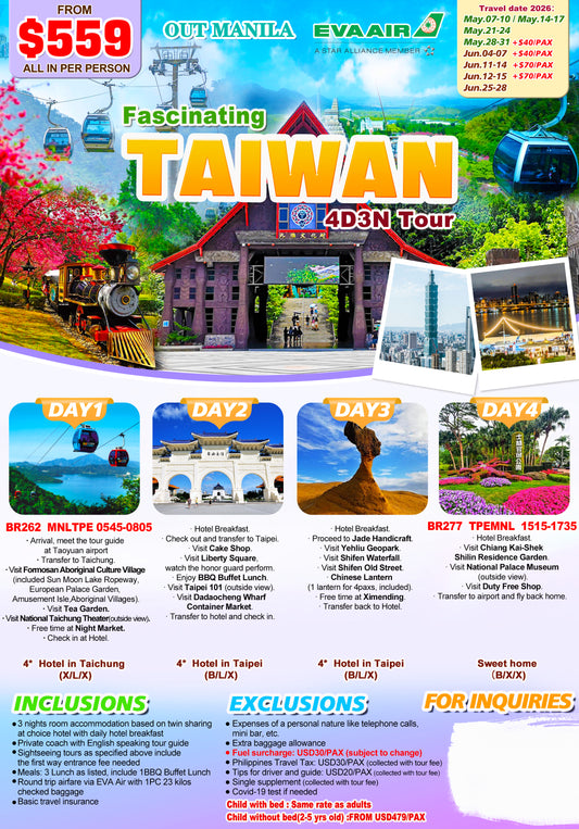 Fascinating Taiwan 4D3N Tour