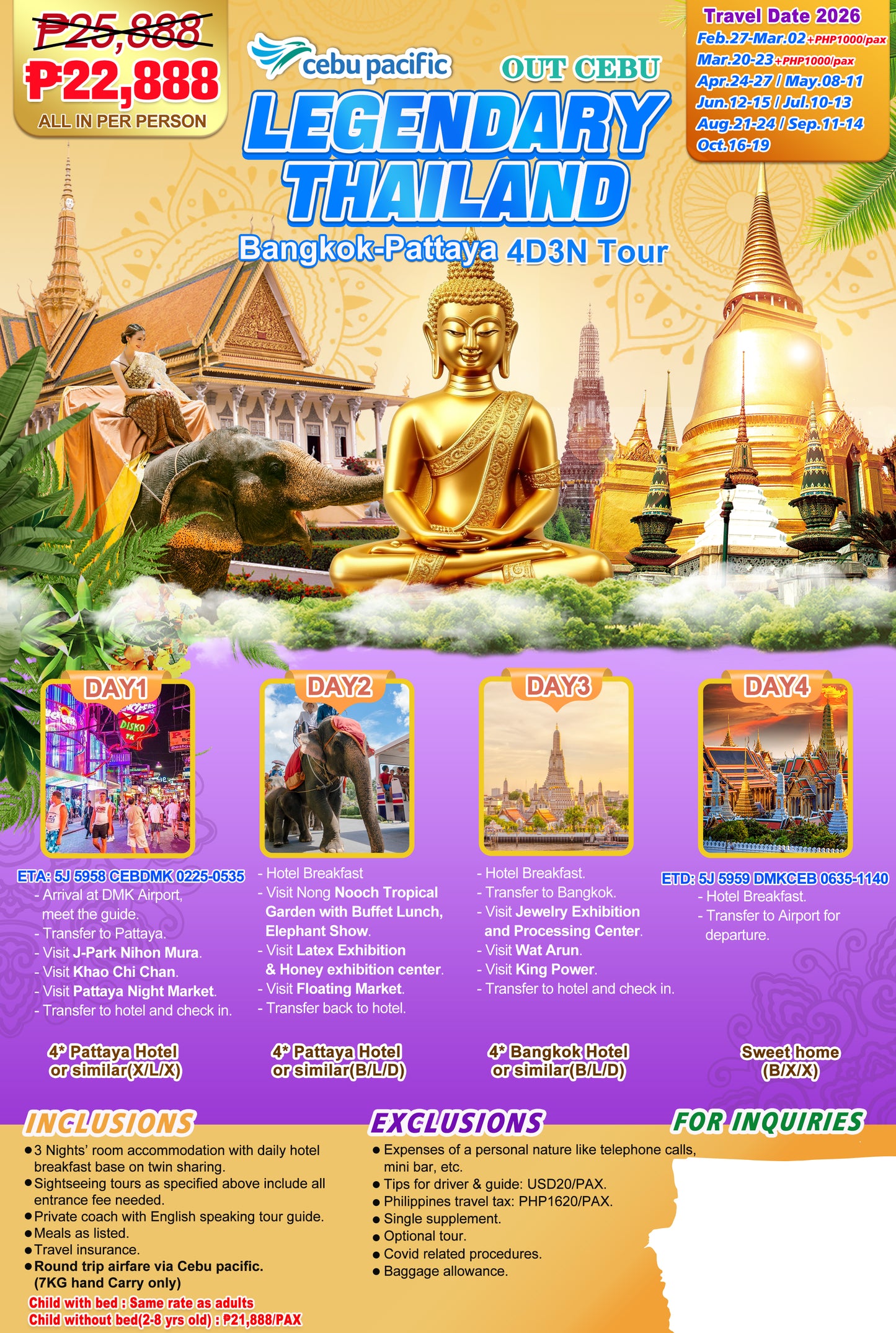 Legendary Thailand Bangkok–Pattaya 4D3N Experience 2026