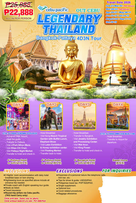 Legendary Thailand Bangkok–Pattaya 4D3N Experience 2026