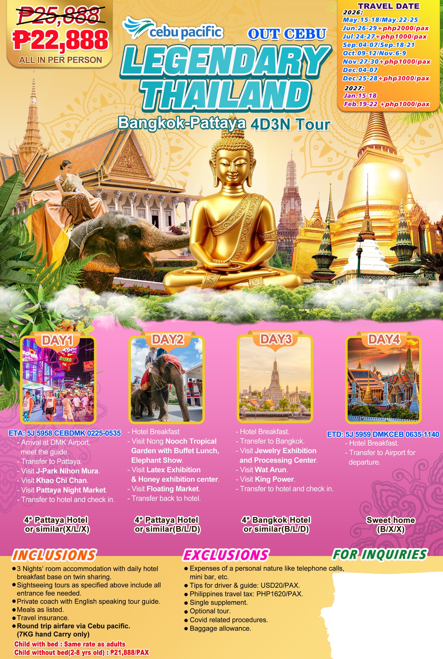 Legendary Thailand Bangkok–Pattaya 4D3N Experience 2026